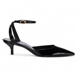 Stuart Weitzman Glossy Black Ankle Strap Heels